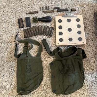 PAPER TARGETS, MILITARY CANVAS BAGS, SPENT SHELLS, CARBINE MAGAZINES AND MORE