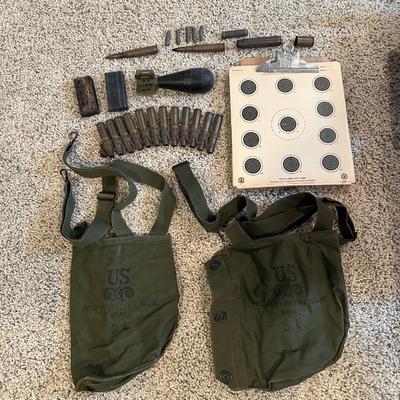 PAPER TARGETS, MILITARY CANVAS BAGS, SPENT SHELLS, CARBINE MAGAZINES AND MORE
