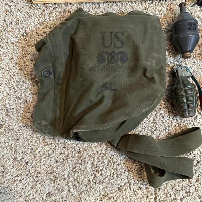 VARIOUS PAPER TARGETS, CARBINE MAGAZINES, SPENT SHELLS, MILITARY CANVAS BAGS AND MORE