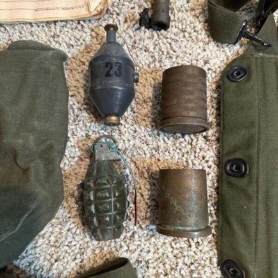 VARIOUS PAPER TARGETS, CARBINE MAGAZINES, SPENT SHELLS, MILITARY CANVAS BAGS AND MORE