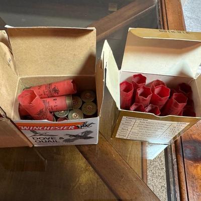 HORNADY PISTOL POWDER MEASURE FOR RELOADING, SPENT SHOTGUN SHELLS FOR RELOADING AND BORE CLEANING BRUSHES