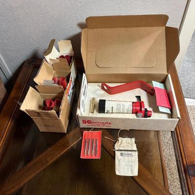 HORNADY PISTOL POWDER MEASURE FOR RELOADING, SPENT SHOTGUN SHELLS FOR RELOADING AND BORE CLEANING BRUSHES