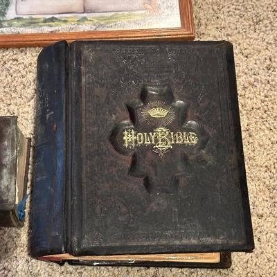 ANTIQUE BIBLES, TRAIN RAIL SPIKE CROSSES AND THE 10 COMMANDMENTS