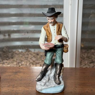 KELLY JR MUSICAL CLOWN, WOODEN CARVED PHARMACIST AND CERAMIC COWBOY