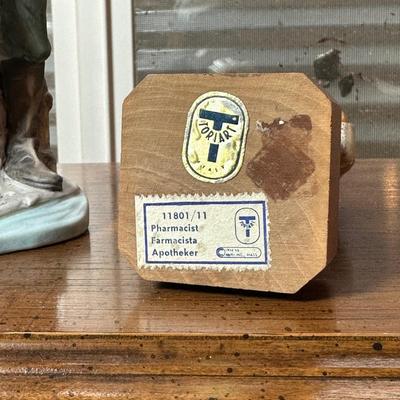 KELLY JR MUSICAL CLOWN, WOODEN CARVED PHARMACIST AND CERAMIC COWBOY