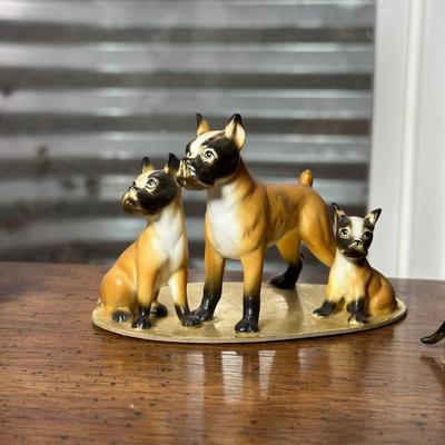 SKI COUNTRY BOURBON EMPTY DECANTER AND MINIATURE PORCELAIN DOGS