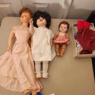 3 Vintage dolls & Doll Clothing, Manco, American Character