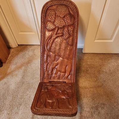 Vintage Hand Carved Chair Elephants Jungle