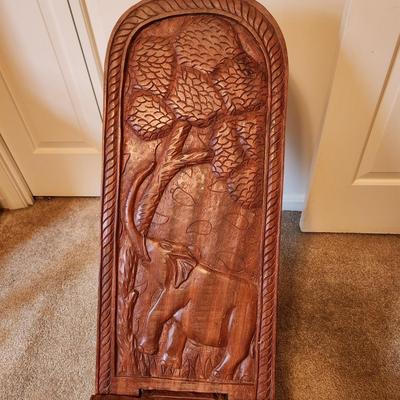 Vintage Hand Carved Chair Elephants Jungle