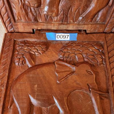 Vintage Hand Carved Chair Elephants Jungle