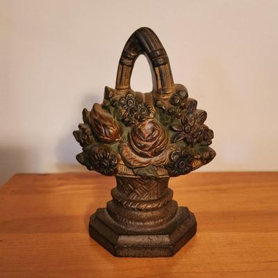 Heavy Cast Iron Bouquet Basket Door Stop Bookend