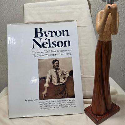 Golfer Byron Nelson autographed book, plus golfer figurine