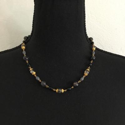 Vintage Worthington Gold tone and black beaded necklace