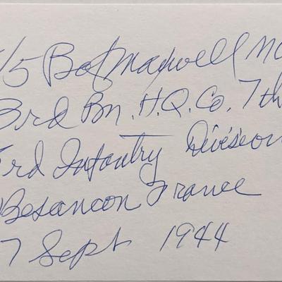 WWII Medal of Honor Recipient Robert D. Maxwell signed note