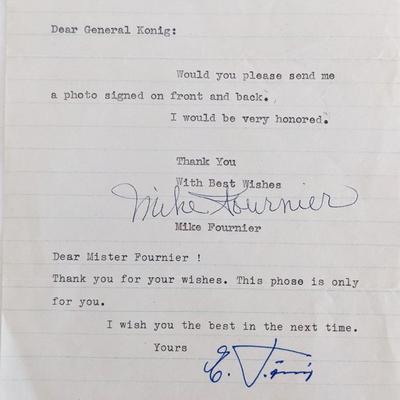 General Konig, Mike Fournier signed letter