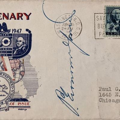 Paul E. Gouras signed FDC. 4 x 7 inches. 