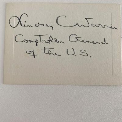 US Comptroller General Lindsay C. Warren original signature