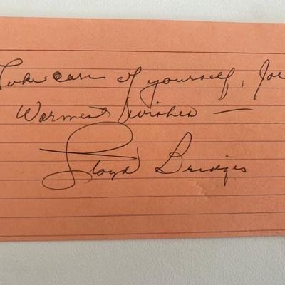 Lloyd Bridges signed note