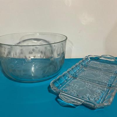 Crystal Bowl and 3 section Platter