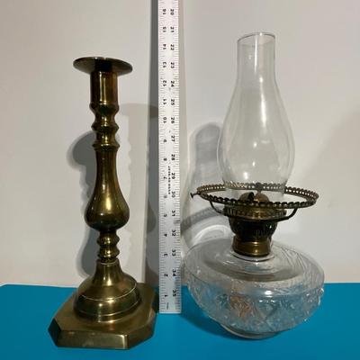 Brass Candlestick, Brass Candle holder w/Crystal Top, Oil burning Lamp