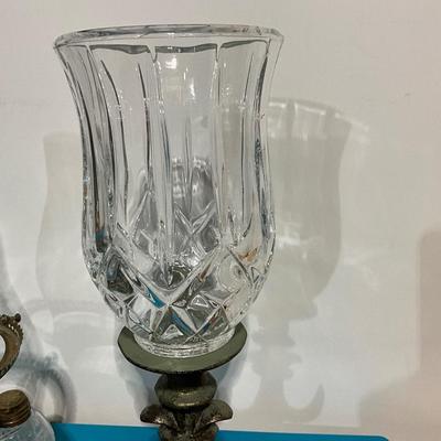 Brass Candlestick, Brass Candle holder w/Crystal Top, Oil burning Lamp