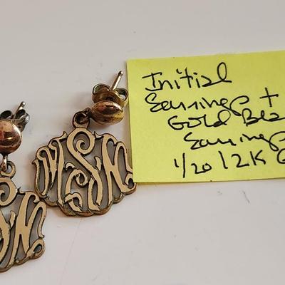 Gold Initial Pin and Earrings