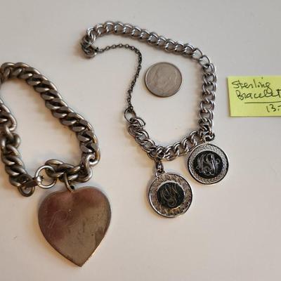 Sterling Initial Bracelet and Metal Heart Bracelet