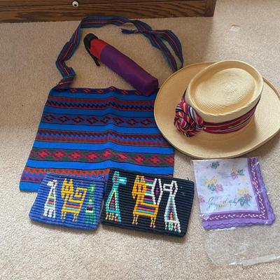 LADYS HAT, HAND BAG, UMBRELLA, COIN PURSES/MAKE-UP BAGS