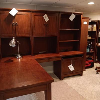 8 PIECE ASHLEY FURNITURE PARTNER OR EXECUTIVE DESK