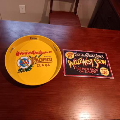 CERVEZA PACIFICO TRAY AND HEAVY THICK BUFFALO BILL CODY SIGN