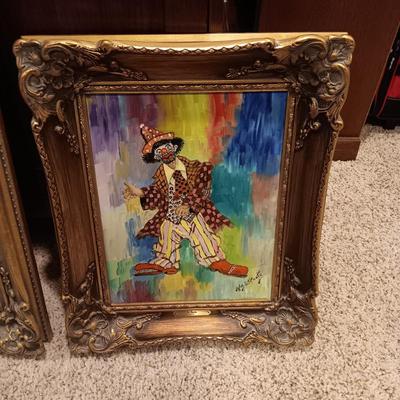 PERKY PERKINS AND ART BORELLO ACTUAL CLOWNS PAINTED BY WM A FOOTE OIL ON CANVAS