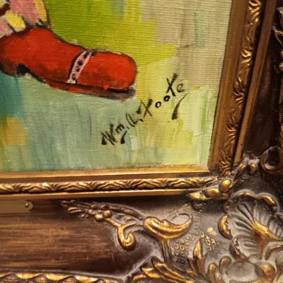 PERKY PERKINS AND ART BORELLO ACTUAL CLOWNS PAINTED BY WM A FOOTE OIL ON CANVAS