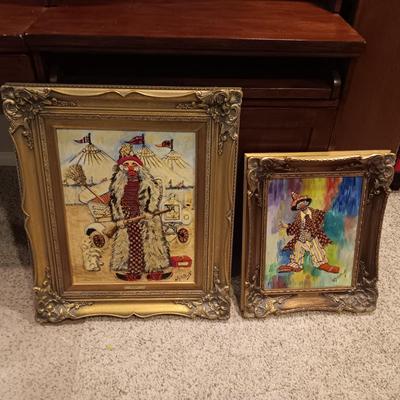 PERKY PERKINS AND ART BORELLO ACTUAL CLOWNS PAINTED BY WM A FOOTE OIL ON CANVAS