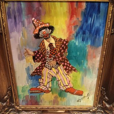 PERKY PERKINS AND ART BORELLO ACTUAL CLOWNS PAINTED BY WM A FOOTE OIL ON CANVAS