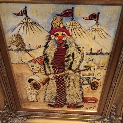 PERKY PERKINS AND ART BORELLO ACTUAL CLOWNS PAINTED BY WM A FOOTE OIL ON CANVAS