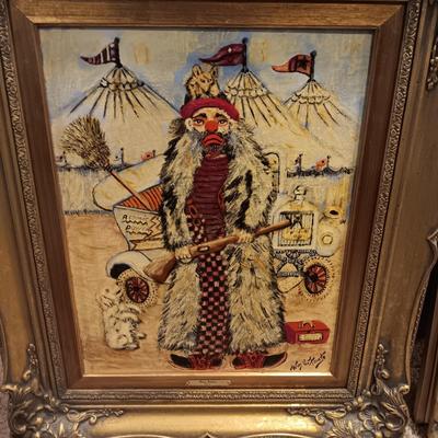 PERKY PERKINS AND ART BORELLO ACTUAL CLOWNS PAINTED BY WM A FOOTE OIL ON CANVAS