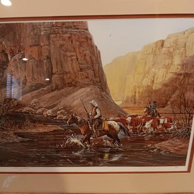 "PROSPECTING FOR CATTLE RANGE" AND SIGNED PICTURE WITH A WESTERN THEME