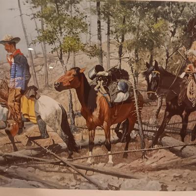 "PROSPECTING FOR CATTLE RANGE" AND SIGNED PICTURE WITH A WESTERN THEME