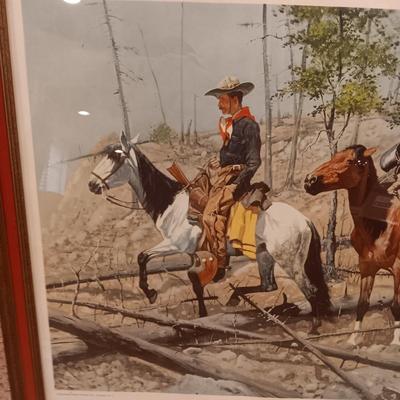 "PROSPECTING FOR CATTLE RANGE" AND SIGNED PICTURE WITH A WESTERN THEME