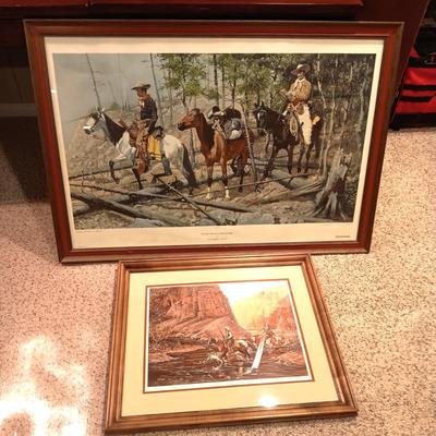 "PROSPECTING FOR CATTLE RANGE" AND SIGNED PICTURE WITH A WESTERN THEME