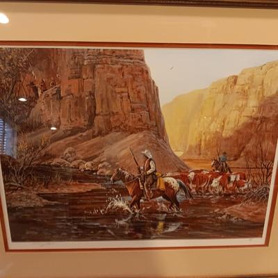 "PROSPECTING FOR CATTLE RANGE" AND SIGNED PICTURE WITH A WESTERN THEME