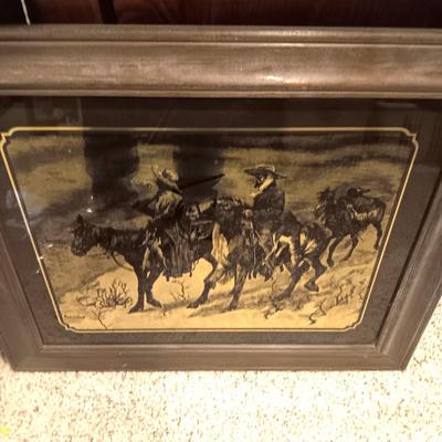 LARGE SIGNED PICTURE BY RUDGE AND MIRRORED PICTURE BY REMINGTON