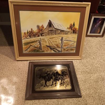 LARGE SIGNED PICTURE BY RUDGE AND MIRRORED PICTURE BY REMINGTON