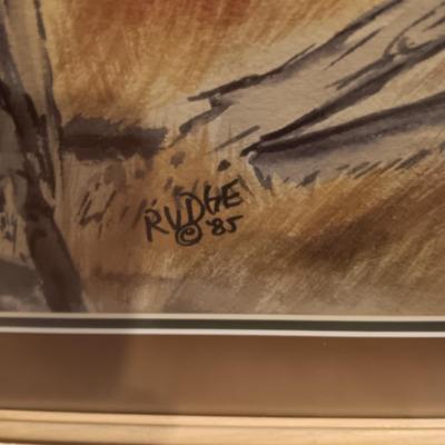 LARGE SIGNED PICTURE BY RUDGE AND MIRRORED PICTURE BY REMINGTON