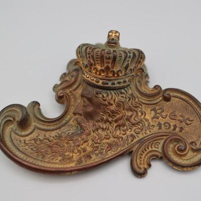 Antique Brass Rex 1911 Mardi Gras Inkwell