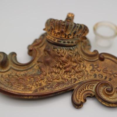 Antique Brass Rex 1911 Mardi Gras Inkwell