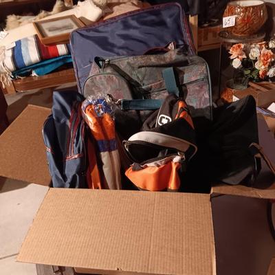BOX OF DUFFLE BAGS AND SOFT SIDED SUITCASES