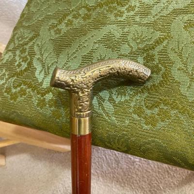 BRASS HANDLE CANE, CHAIR AND STOOL