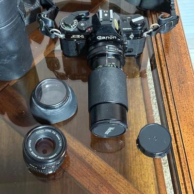 CANON AE-1 35MM CAMERA WITH VIVITAR LENS AND MORE