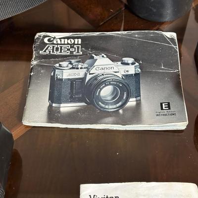 CANON AE-1 35MM CAMERA WITH VIVITAR LENS AND MORE